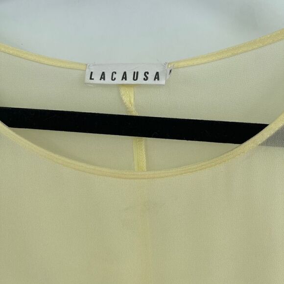 Anthropologie LUCAUSA Women's Yellow Sunday Seashell Long-Sleeve Sheer Tunic Dre - Picture 3 of 5